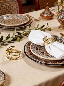 4-12pcs Ramadan Crescent Moon & Letter Napkin Rings, Suitable For Ramadan Party Table Decor