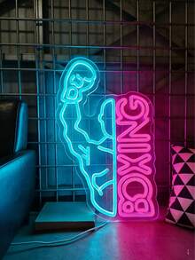1 pieza Luz de neón LED con figura de boxeador y diseño de letras, panel trasero de acrílico, luz de decoración de pared alimentada por USB - luz policromática - Ver 8