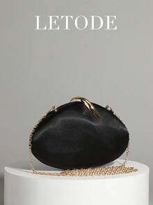 LETODE Elegant Black Satin Clutch Bag, Women's Evening Bridal Wedding Wallet With Detachable Metal Chain, Suitable For Weddings And Parties, Multifunctional Handbag, Cocktail Party Wedding New Wallet, Perfectly Matches Ball Gown Accessories, Party Ball Gown Bag - Black - View 2