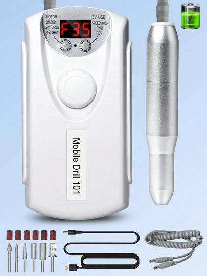 LIMEGIRL 可充电电动指甲锉，便携式亚克力凝胶指甲抛光机，深V型设计，专业美甲打磨套装，带液晶速度显示屏和6个用于指甲雕刻和抛光的钻头，送给女性和女孩的礼物，感恩节和圣诞节礼物，适合家庭和美甲沙龙使用，白色