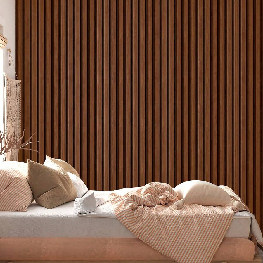 Adhesive Wallpaper With Ribbed Wood Pattern, Dark Brown, Thin Strips - Multicolored 30 - View 1