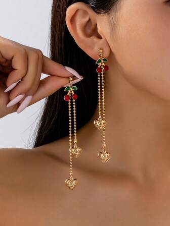 1 par de pendientes elegantes y únicos con borlas de cereza, adecuados para la vida diaria, reuniones, ir al trabajo o como regalo para mujeres