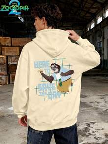 Disney Zootopia Series Stylish Stitch Print Hoodie, Men's Loose Long Sleeve Drawstring Hoodie, Print Autumn/Winter Hoodie (Men's Pullover Hoodie, Black Hoodie, White Hoodie, Winter Hoodie, Gray Hoodie, Men's Winter Hoodie, Plus Size Hoodie) - Apricot - View 4