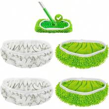 4 Pack Reusable Mop Pads Compatible With Sweeper Mop, Wet Pads Refill Dry Sweeping Cloths, Chenille Microfiber Refill Pads Wood Floor Cleaning, Washable Wet Mopping Cloths, Green Gray - 綠色和灰色 + 4 件裝掃地機用彈性墊(2 個綠色和 2 個灰色) - 查看 9