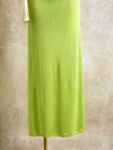 2026新款欧美风霓虹绿垂褶领紧身连衣裙，性感露背褶皱修身连衣裙，女士三件套比基尼 - 青檸色 - 查看 7