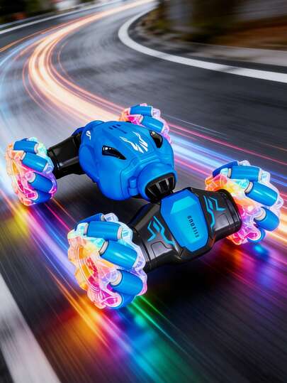 1pc Remote Control Stunt Car, 4WD Transformable Off-Road Rotating Car, 360° Flip With Lights, All-Terrain RC Car Toy For Indoor/Outdoor Use, Rechargeable, Ideal Birthday/Christmas/New Year Gift For Boys & Girls Aged 3-12 (Blue)