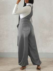 Women's Casual Denim Suspender Jumpsuit: Zipper Design & Wide-Leg Fit - Fashion Essential For Commute, Travel & Daily Occasions - 灰色 - 查看 3