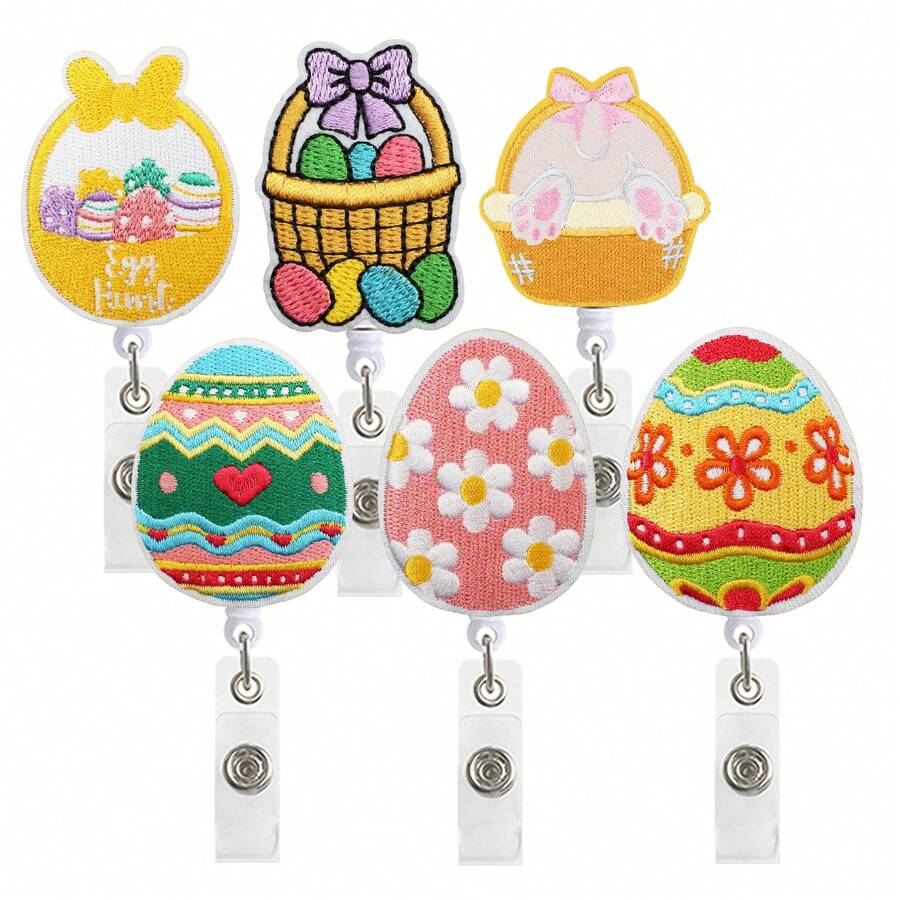 1pc Easter Expandable Fabric Felt Rabbit Egg With Retractable Snap Hook, Rotatable Easy Pull, With Medical Badge Clip
