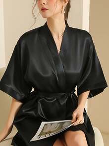 Customized Satin Bride Robe With Lace Trim, Customized Bride & Bridesmaid Wedding Robe, Personalized Satin Robe, Customized Bride Robe, Bridesmaid Robe, Wedding Party Robe, Lace Trim Robe, Customized Name Robe, Bride Robe Gift, Bridal Party Gift, Silky Loungewear, Bride Party Matching Silky Loungewear Gift - Multicolor - View 5