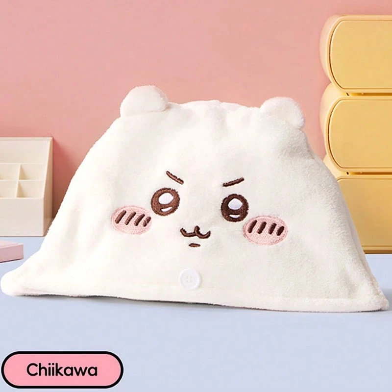 Miniso CHIIKAWA系列加厚抗菌卡通3D立体吹风帽（千川/八幡/兔） - 毛绒加厚材质兔耳3D造型速干吸水洗发吹风帽（1个） - 白色 - 查看 1