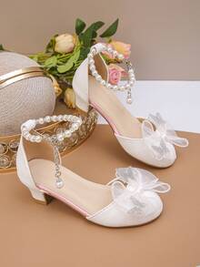 1 Pair Dreamy & Fashionable High Heel Sandals For Little Princesses, Versatile For Banquets, Performances, Vacations, The Best Gift For Children, Suitable For Summer - White - View 3