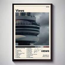 1幅德雷克《Views》专辑封面装饰帆布画，现代太空主题，无框竖版，防水，适用于客厅、卧室、家庭办公室、教室、餐厅墙面装饰，独特创意墙面艺术海报 - 彩色 - 查看 15