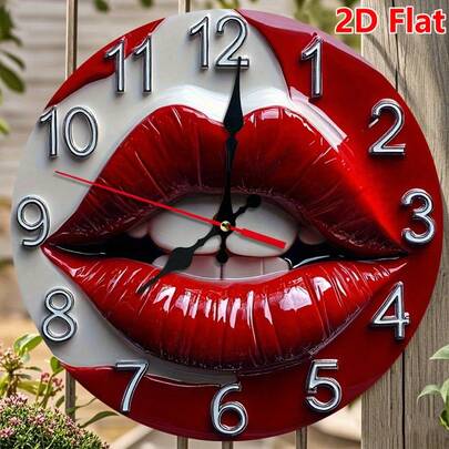 2023 Glossy Red Lip Wall Clock - Modern Casual Glossy Red Lip Digital Dial, Big Black Needle And White Surface, Battery Driven Silent No Ticking Round Clock, Suitable For Office, Bedroom, Kitchen - Lip Shape Frame Decoration, 2D Flat Design
