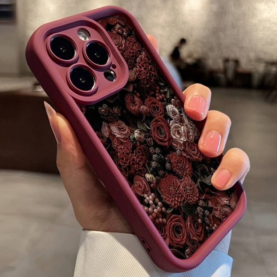 Funda de silicona suave con diseño de rosa roja, adecuada para 15 Pro, compatible con 11/11 Pro/11 Pro/12/12 Pro/12 Pro/13/13 Pro/13 Pro/14/14 Pro/14 Pro/15/15 Pro/15 Pro/16/16 Pro/16 Pro, funda protectora. Funda de Silicona Suave: Ajuste Ceñido, Protección Total. - 1 pieza - Ver 1