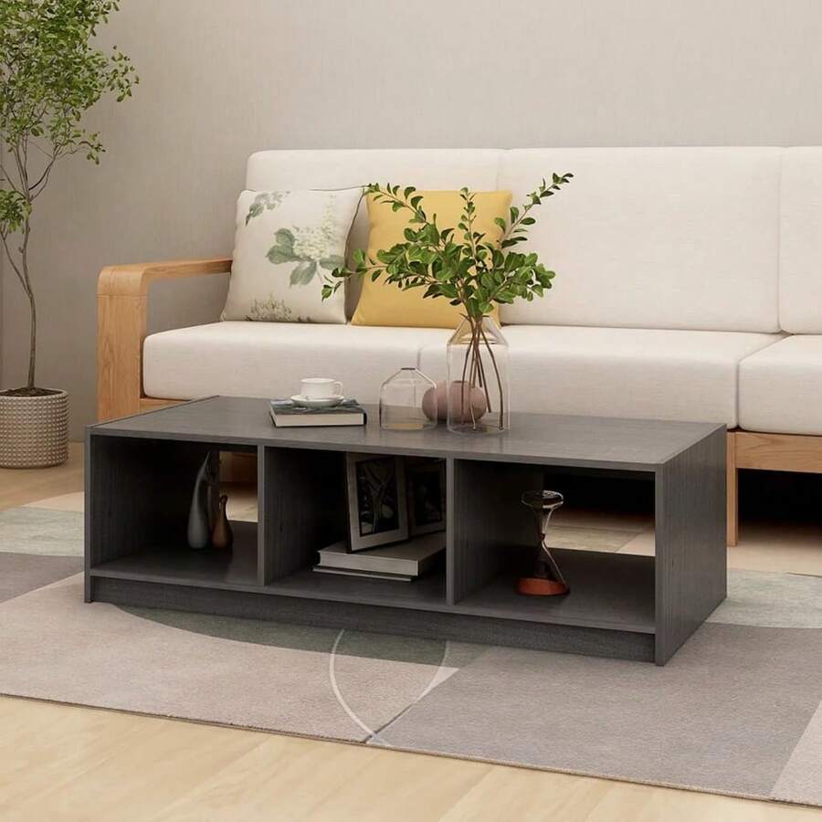 Mesa de centro vidaXL gris, 110x50x34 cm, madera maciza de pino. - Gris - Ver 1