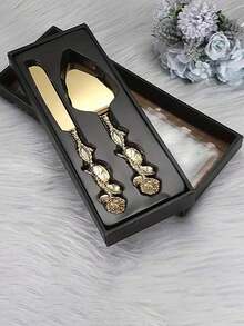 1 Set Gold Alloy Cake Tools, European Wedding Birthday Party Cake Pizza Cutter Knife, Cake Scraper Set With Elegant Rose Handle, Wedding Gift, Bridal Shower Gift, Baking Tools; Suitable For Halloween, Christmas, Birthday Party - Multicolor - View 11