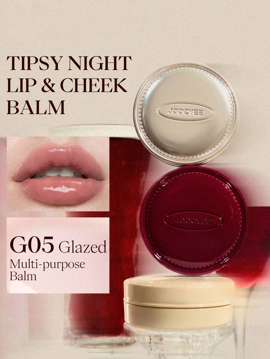 JOOCYEE Tipsy Night Glazed Lip & Cheek Balm, Limited Edition Tinted Lip & Cheek Balm, Lightweight, Skin-Friendly, Multifunctional Lip & Cheek Tint, Lip Balm, Blush Palette, Natural Daily Makeup - #G05 Glazed Multi-purpose Balm - 查看 1