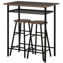 Bar Table Set, 3-Piece: Dining Table With 2 Bar Stools, Kitchen Table And Chairs, Standing Table And Bar Stools With Storage Shelf, Metal, 80 X 50 X 90 Cm, Black - Black - View 3
