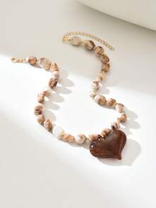 1 Set Fashionable & Elegant Bohemian Style Irregular Stone-Shaped Multi-Color Resin Beaded Necklace, Including 3D Colorful Heart, Starfish, Bowknot Pendants, Suitable For Fashionable Beach Party Wear, Unique & Charming Design For Stylish Ladies. The Resin Patterns And Pendant Quantities Are Randomly Distributed Due To The Handmade Stone-Imitation Production Process. - Multicolor - View 20