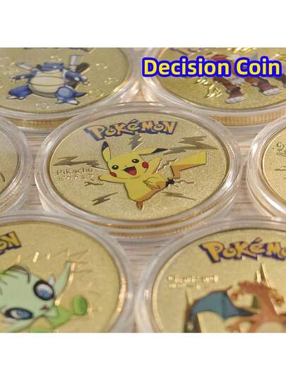 pokemon 1/4枚宝可梦纪念镀金币，双面高浮雕宝可梦卡通收藏币，镀金新奇币，决策币，指示币，送给朋友或爱人的最佳节日礼物（硬币厚度2.5毫米）