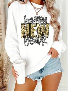 Winter Clothes For Women, Happy New Year! Wishing You A Happy And Prosperous New Year! Loose And Comfortable Hoodie Christmas - 白色 - 查看 10