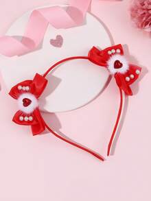 1pc Valentine's Day Hair Bows For Girls- Sweet Bow Princess Hairband For Teens, Red Imitate Rhinestone Heart Satin Hair Accessories For New Year 2026, Proms, Partiy Headband, Holiday Party Headpiece - Multicolor - View 1