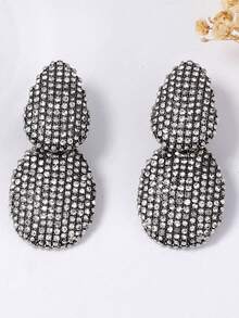1 Pair Exquisite Luxury High-End Geometric Fully Rhinestoned Alloy Earrings, Elegant For Banquet And Party - Geometric Earrings - View 10