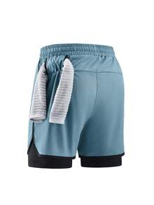 1 buah Celana Pendek Olahraga Warna Polos, Anti Gesekan, Ringan, Dua Lapisan, Celana Pendek Pasangan Unisex untuk Lari, Aktivitas Luar Ruangan, Gym, Musim Semi/Panas - Dusty Blue - View 5