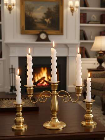 1pc/Set Vintage 3-Arm Metal Candle Holder/Stand, Minimalist Forged Candle Holder, Suitable For Wedding, Family Gathering, Party, Proposal Ceremony And Dining Table Decor, Can Be Used As Centerpiece Or Candle Holder Decoration