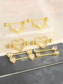 12pcs/Set Cubic Zirconia Heart & Circle Nipple Rings, Suitable For Daily Wear For Women Valentines,Mom,Mother,Mother's Day,Gift