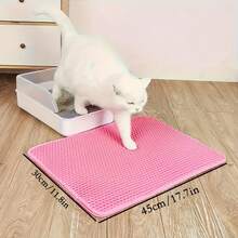 双层粉色猫砂垫，EVA材质 - 除臭、防滑、易清洁，适合室内猫咪，经久耐用且舒适，有效处理宠物粪便。