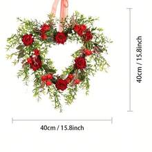 1个15.8英寸人造玫瑰心形花环，粉色仿真郁金香家居悬挂装饰，适用于家居、婚礼、生日派对花卉墙面装饰、办公室装饰 - 彩色 - 查看 2