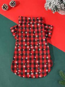 1 件宠物狗柔软可爱的圣诞节节日气氛服装，红色和绿色/格子/雪花印花，短袖衬衫，适合泰迪、贵宾犬、雪纳瑞犬和其他小型犬 - 彩色 - 查看 9