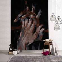 1pc Abstract Hand Print Tapestry, Suitable For Living Room, Bedroom, Office Wall Decor, Home Decor, Party Decoration, Rectangular Fabric Wall Hanging With Drape Effect, Comes With 2 Wall Nails And 2 Clips, Wall Tapestry - Multicolor - View 5