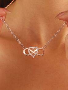 水钻心形吊饰项链 情人节 - 玫瑰金 - 查看 8