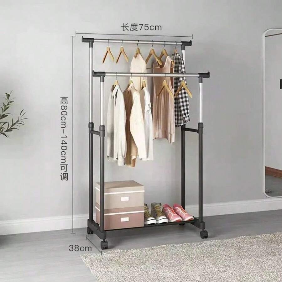 Heavy Duty Metal Dual Rail Clothes Garment Hanging Rack Shelf Display Stand UK - Black - View 1
