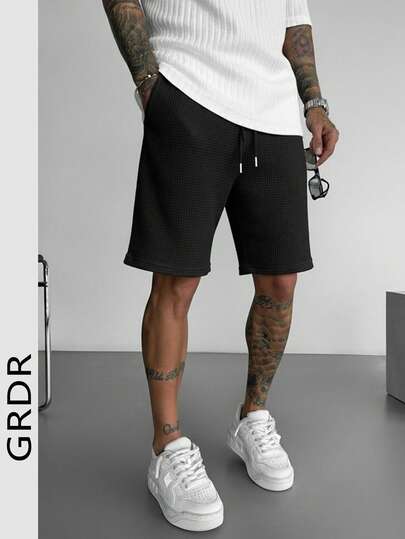 GRDR Men's Solid Color Slant Pocket Drawstring Waist Casual Sports Shorts, Summer