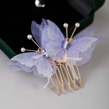Peineta nupcial con decoración de mariposa y perla, elegante pasador para accesorios de fiesta de princesa - Morado - Ver 4