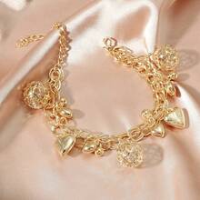 Heart Charm Bracelet Valentines - Yellow Gold - View 7