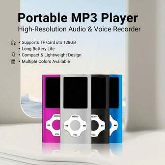 Tragbarer MP3/MP4-Player, unterstützt Videowiedergabe, UKW-Radio, USB-Anschluss, kompatibel mit MP3-Format, mit LED-Anzeige, Micro-SD-Kartensteckplatz, 150mAh Lithium-Polymer-Akku - Multifunktionaler digitaler Medienplayer, inklusive Kopfhörer und Datenkabel (Speicherkarte nicht enthalten)