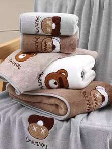 1 Set Skin-Friendly Soft Absorbent Towel, 35*75cm Hand Towel & 70*140cm Bath Towel, Unisex - Brown Bear Head - View 7