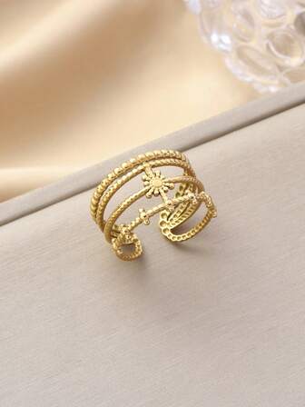 18Kゴールドメッキ ステンレススチール 調整可能 太陽パターンリング、デイリーウェアに適しています