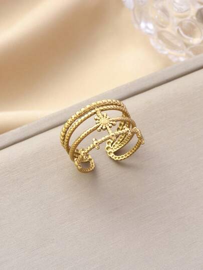 18 Karat vergoldeter Edelstahl verstellbarer Sonnen-Muster Ring, geeignet für den täglichen Gebrauch