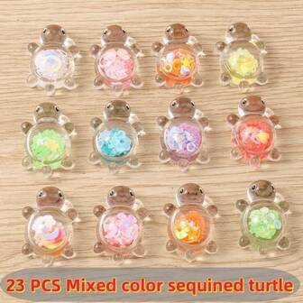 23 piezas de mini decoración 3D de tortuga marina con brillo, para manualidades de joyería, collares, aretes, llaveros, zapatos, bolsos, decoración del hogar, uso en interiores/exteriores, sin necesidad de energía, adecuado para Navidad, Pascua, Acción de Gracias, regalos para amigos, familia, estudiantes, plástico ABS básico (resina ABS) con rhinestones
