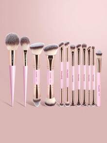 MAANGE 7/12pcs Makeup Brush Set, Including Foundation Brush, Blush Brush, Powder Brush, Eyeshadow Brush, Concealer Brush, Highlighter Brush, Eyebrow Brush, Mascara Brush, Contour Brush, Highlighter Brush, Makeup Bag, Travel Makeup Brush Set For Women And Girls, Makeup Accessory Gift For Friends - Pink - View 12