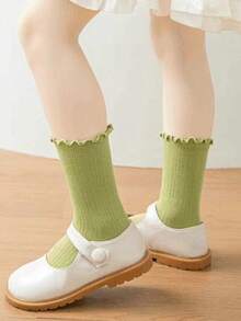 10/7/3 Pairs Kids Solid Color Mid-Calf Socks, Japanese School Style Socks, Vibrant Colors, Ruffle Trim Design, Casual & Fashionable, Soft & Comfortable, Suitable For Daily Wear In Spring, Summer, Autumn And Winter, Fits Children Aged 2-12, Exquisite Gift, New Year Socks - Multicolor - View 11