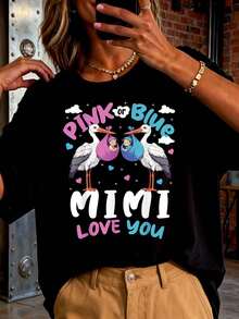 Camiseta de revelación de género para padres, rosa o azul, Mimi te, camisetas impresas para mujeres 2026, estilos populares, camisetas de primavera para mujeres, camisetas de invierno, camisetas de para mujeresás vendidas - Negro - Ver 1