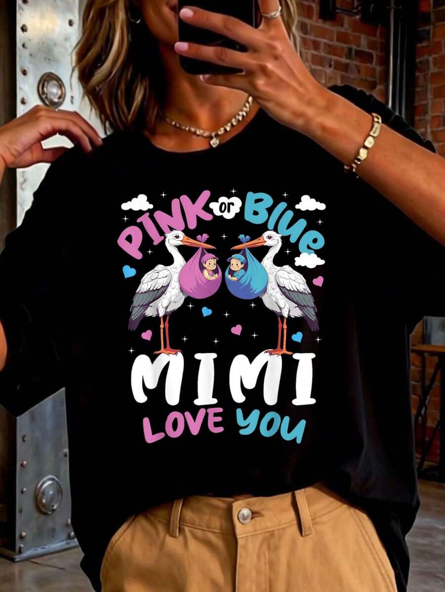 Camiseta de revelación de género para padres, rosa o azul, Mimi te, camisetas impresas para mujeres 2026, estilos populares, camisetas de primavera para mujeres, camisetas de invierno, camisetas de para mujeresás vendidas - Negro - Ver 1