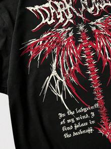 Men's Punk Streetwear T-Shirt 100% Cotton - 黑色 - 查看 4