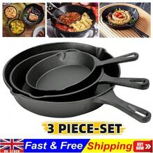 Set Of 3 Cast Iron Non Stick Skillet Griddle Cooking Pan Pre-Seasoned Frying Pan - Black - View 1